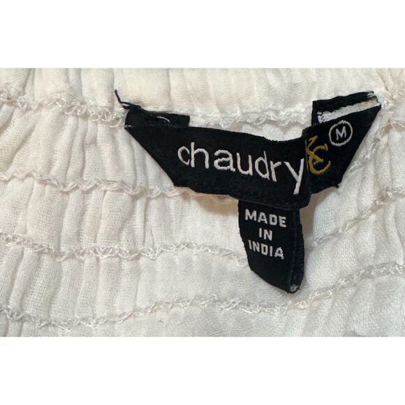 Chaudry White Linen Gypsy Dress, Medium, Crochet Top - Picture 6 of 6